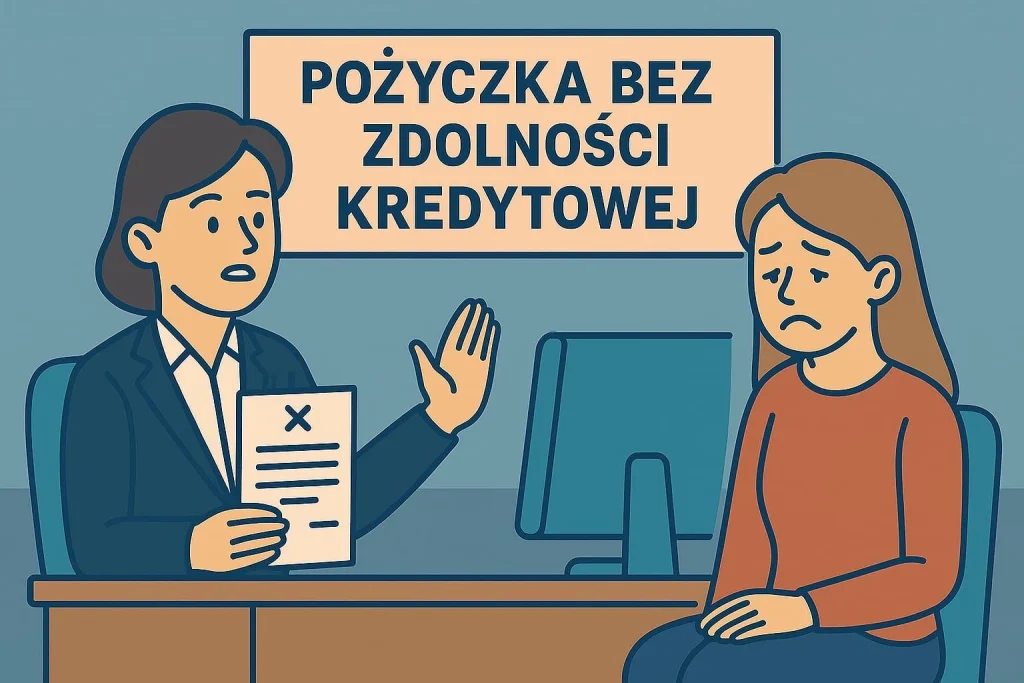 Pożyczka bez zdolności kredytowej 2026 – kobieta analizująca raport finansowy i rozważająca alternatywy pozabankowe po odmowie kredytu w banku