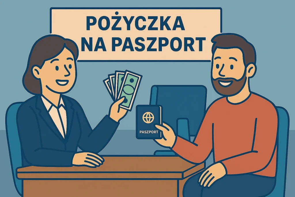 Mężczyzna składa wniosek o pożyczkę na paszport online — weryfikacja dokumentu w firmie pozabankowej.