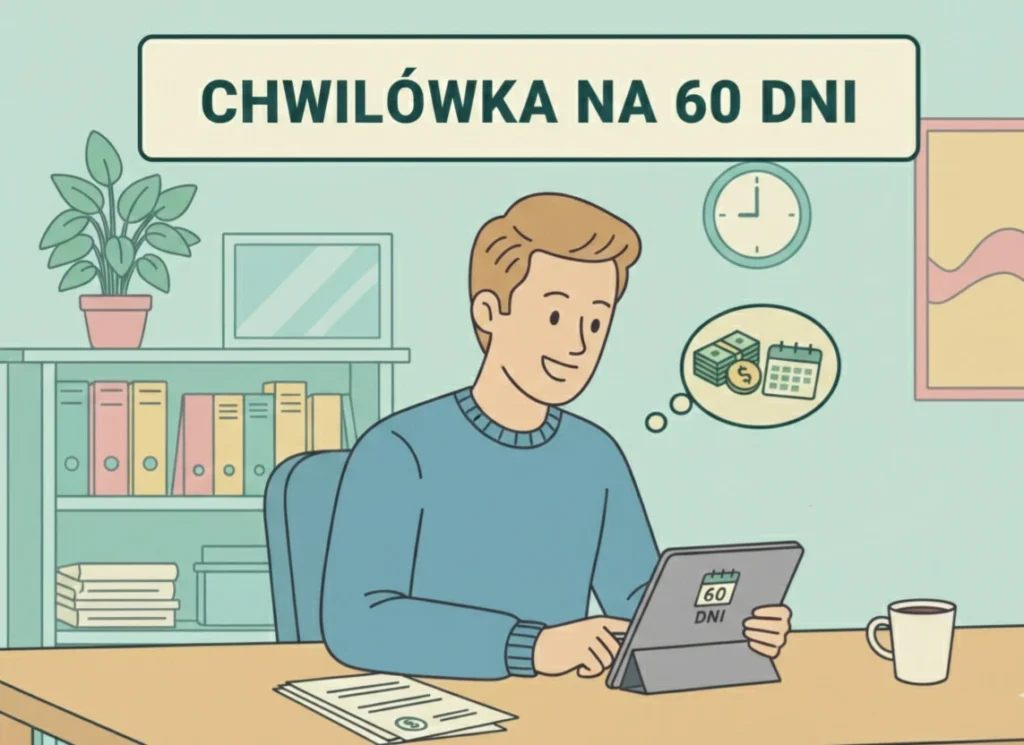 Ilustracja przedstawiająca proces brania pożyczki online na 60 dni