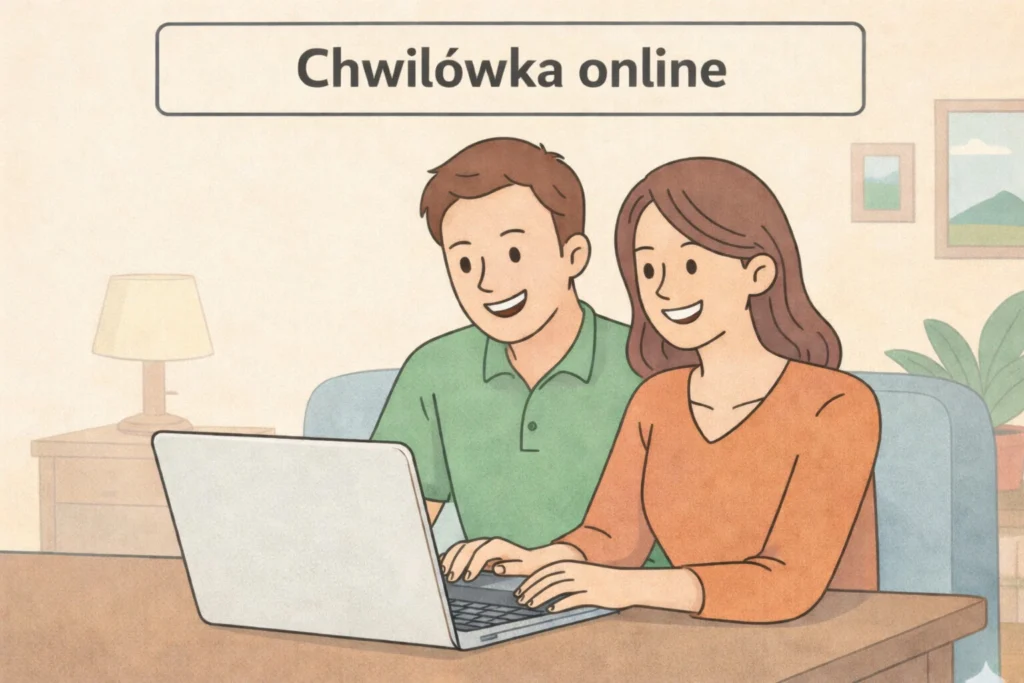 Para siedząca przy laptopie i składająca wniosek o chwilówkę online.