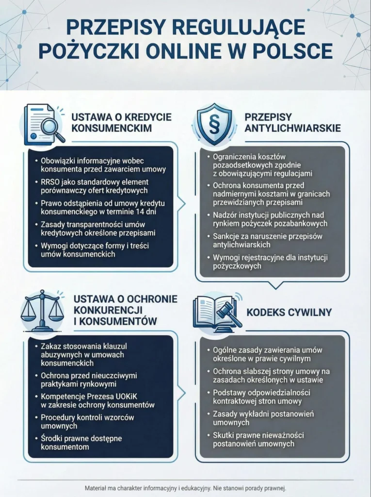 Infografika przedstawiająca przepisy regulujące pożyczki online w Polsce