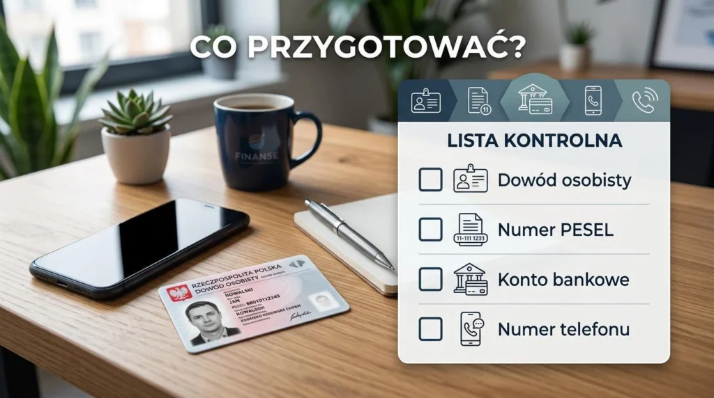 Infografika przedstawiająca checklistę dokumentów do pożyczki 100 zł.
