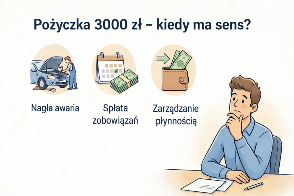 Pożyczka 3000 zł – kiedy warto ją wziąć. Infografika pokazująca najczęstsze powody.